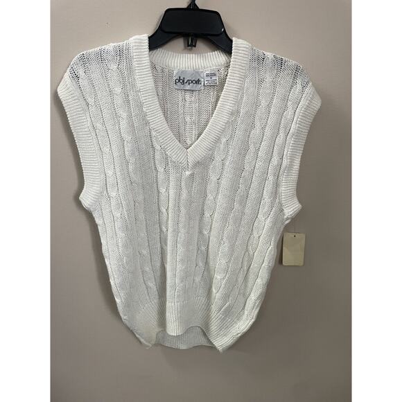 Vintage PBJ‎ Sport Woman's Ivory Sweater Vest V-Neck Size Small - Picture 1 of 7